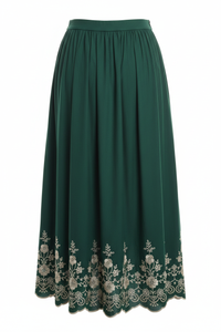 Deep forest green with cream embroidery